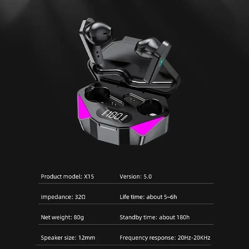Low Latency Wireless TWS Earphone for Games and Sports, Bluetooth with Charging Case