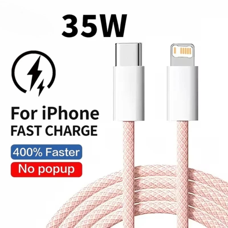 Braided 35W Fast Charge PD Cable For iPhone 13 14 Pro Max 11 12 mini X XR XS Max 7 8 Plus Quick Charging USB-C Data Cables 1m 2m