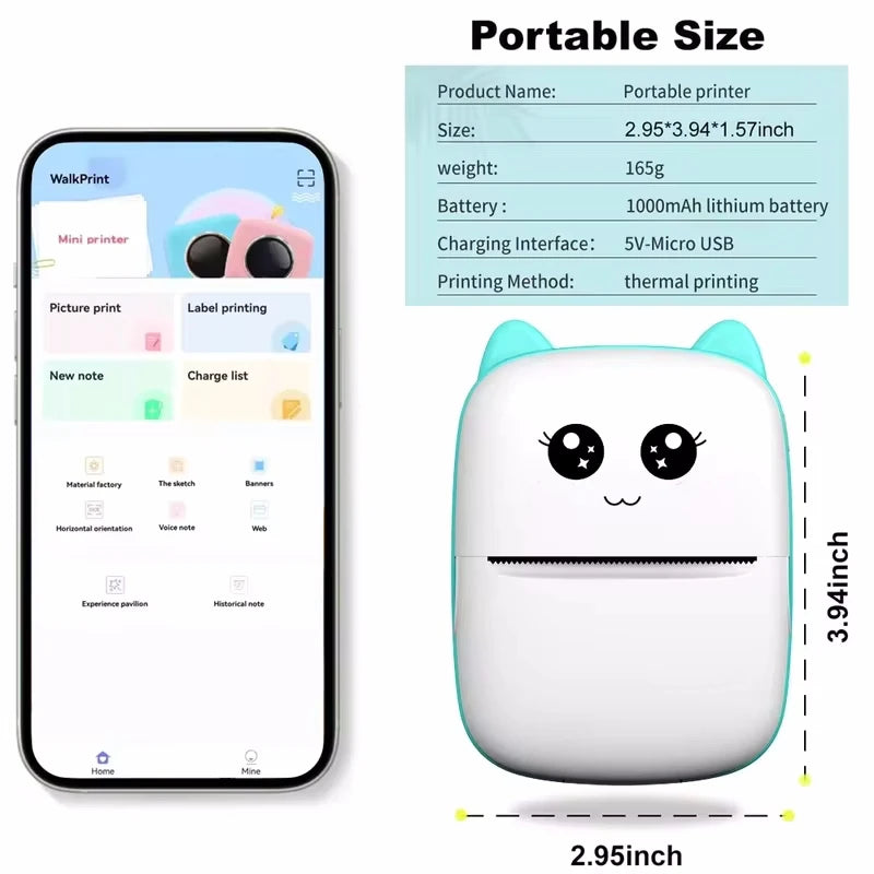 New Mini Portable Thermal Printer Print Photo Pocket Thermal Label Printer 58mm Printing Wireless Bluetooth Android iOS Printers