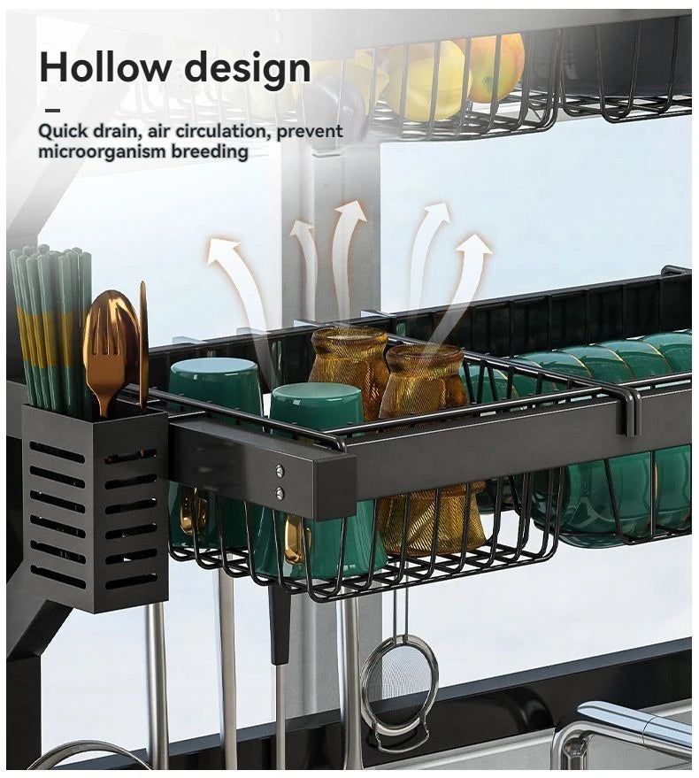 Space-Saving Over Sink Kitchen Dish Drying Rack with Adjustable Shelves and Utensil Holder