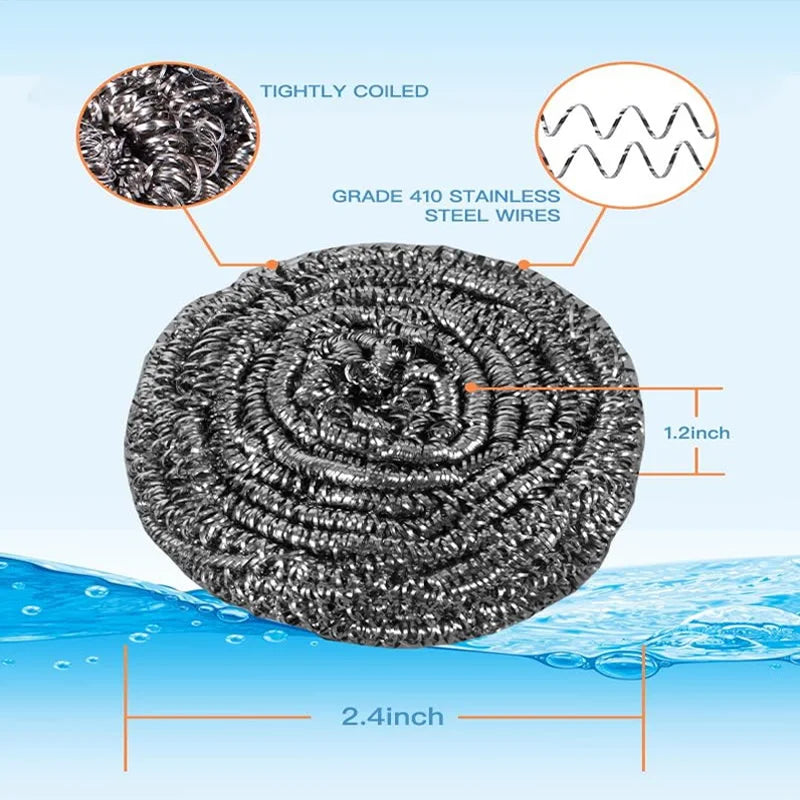 20-Pack 410 Stainless Steel Kitchen Scrubbers - Heavy-Duty Cleaning Balls for Grease & Stains