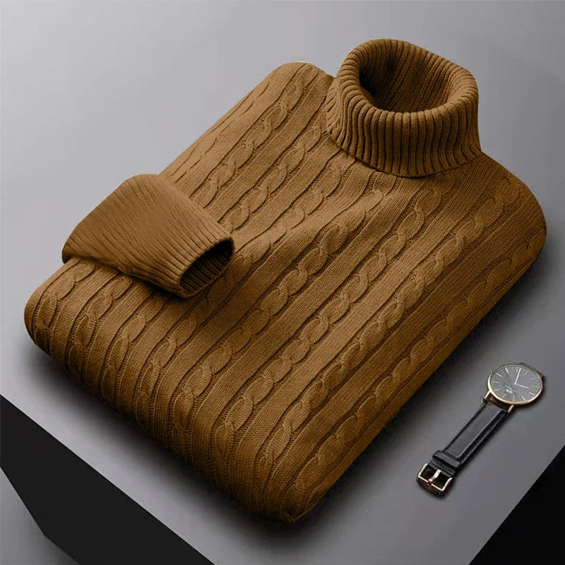 2025 New Men's High Neck Sweater Solid Color Pullover Knitted Warm Casual Turtleneck Sweatwear Woolen Mens Winter Outdoor 2028